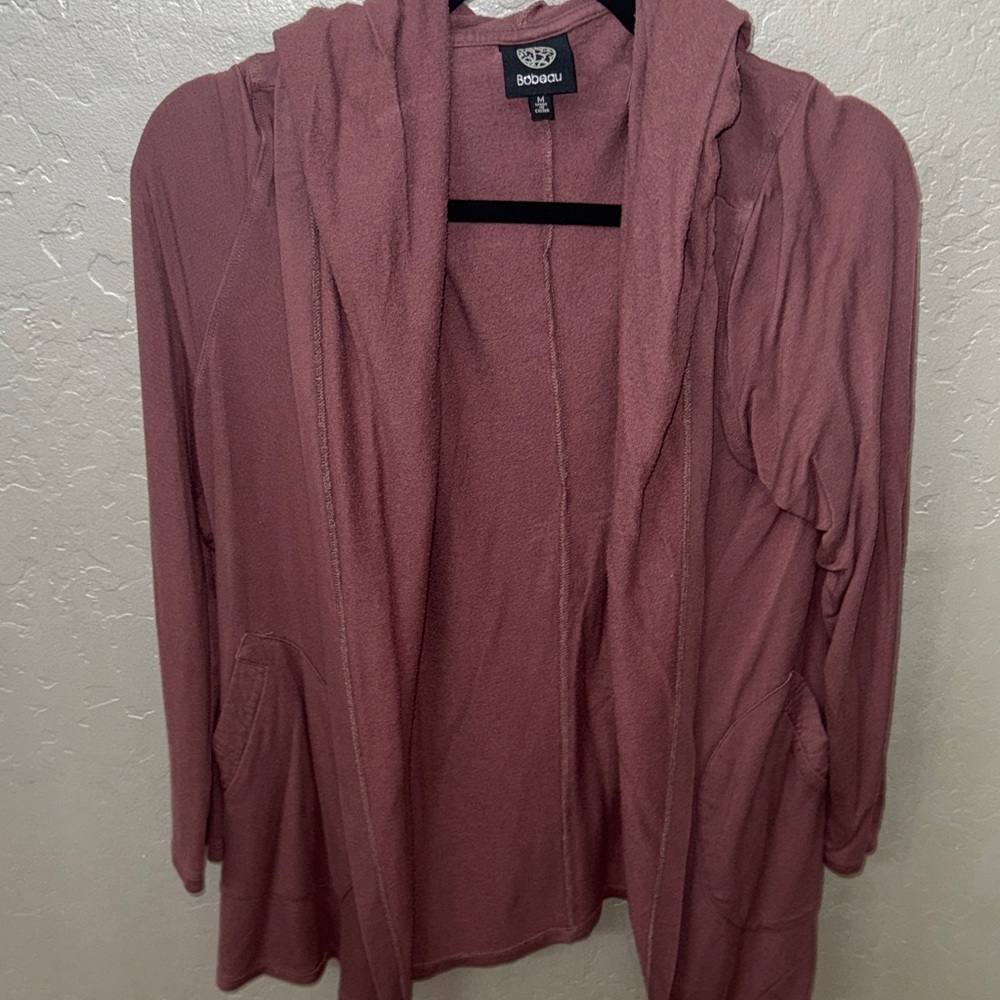 Bobeau Dusty Rose Purple Hooded Cardigan